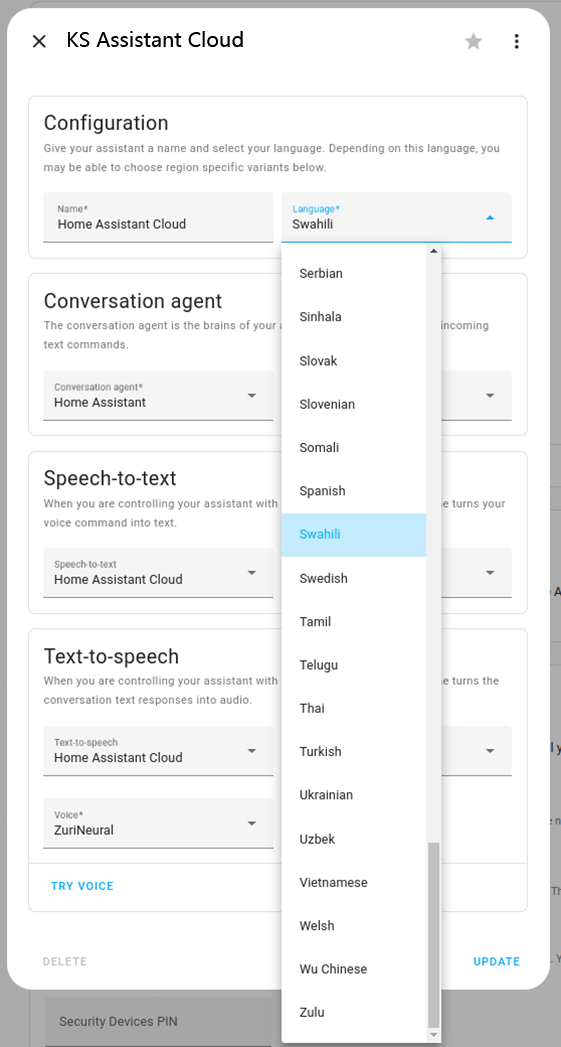 Languages supported by KS Assistant Cloud