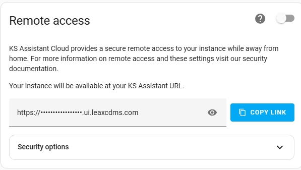 Screenshot showing a disabled remote control option on the KS Assistant instance.
